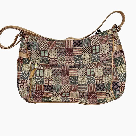 SAS Patchwork Tapestry Shoulder Bag Boho Cottagecore Metallic Gold Vintage - Picture 1 of 13